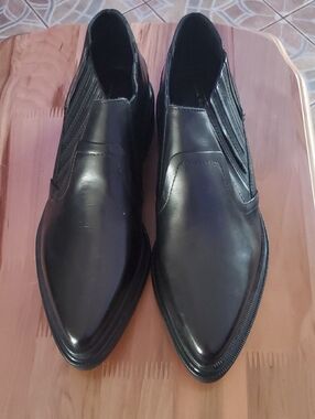Zara Black Leather Slip-On Oxford Shoes